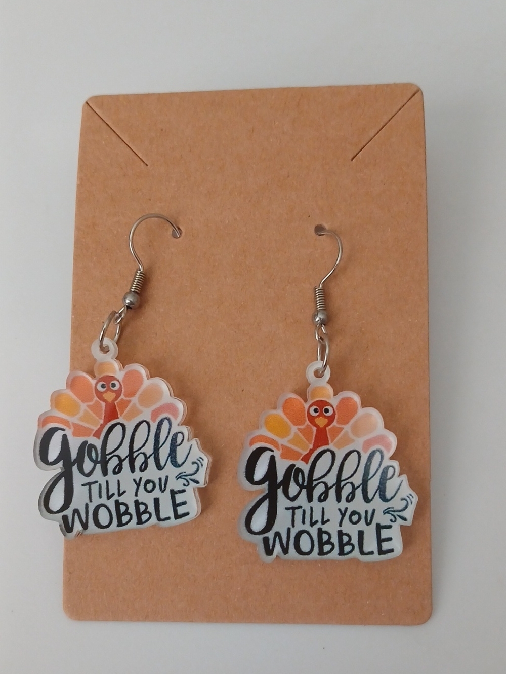 Gobble Till You Wobble Turkey Dangle Earrings - Orange - Picture 3 of 4